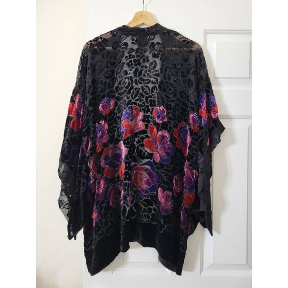 Revolve, Anna Sui Rose Border Burnout Velvet Open Cardigan in Black Multi PS - Picture 9 of 10